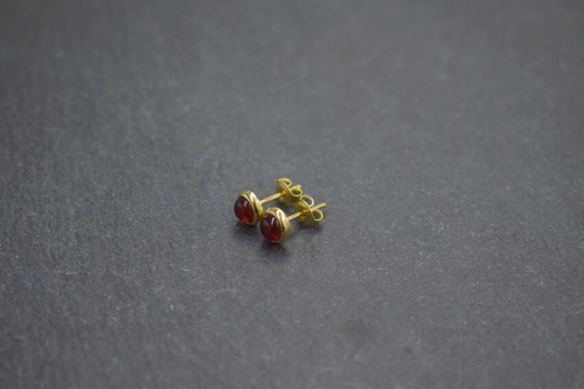 Kolczyki Sztyft Bursztyn Bałtycki Srebro Pozłocone 925 Mini