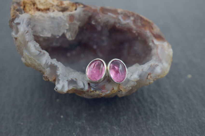 Kolczyki Różowy Turmalin Rubelit Srebro 925 Rękodzieło