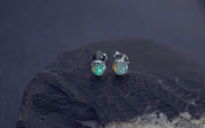 Malutkie Kolczyki Sztyft Naturalny Opal z Etiopii Srebro 925 - 9