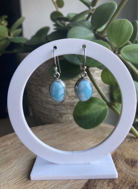 Wiszące Kolczyki Larimar Owalny Srebro 925 Rękodzieło