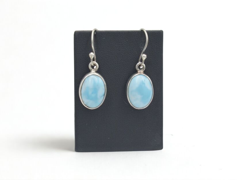 Wiszące Kolczyki Larimar Owalny Srebro 925 Rękodzieło