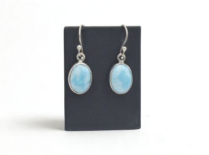 Wiszące Kolczyki Larimar Owalny Srebro 925 Rękodzieło