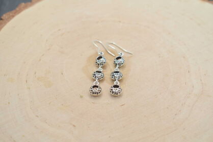 Kolczyki ażurowe wiszące 3 kuleczki lekkie srebro 925