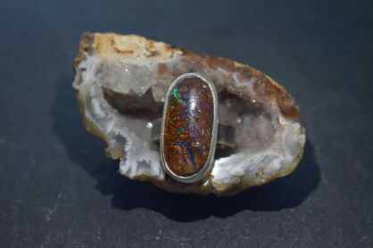 Srebrny pierścionek z opalem boulder (Australia) r.17 Rękodzieło