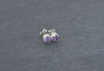 Małe Kolczyki Ametyst Fasetowany Sztyft Srebro 925 - 3