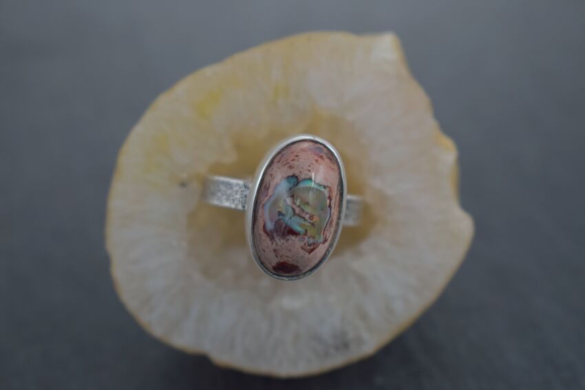 Pierścionek srebro 925 z opalem kantera – Meksyk, unikat, ręcznie wykonany