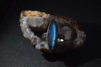 Srebrny pierścionek 925 labradoryt niebieski marquise długi pazur r.19 - 7