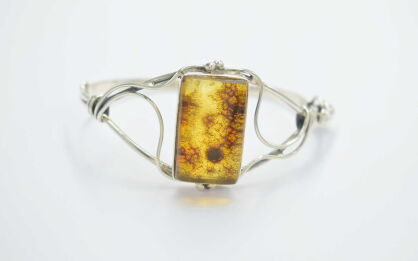 Bransoleta srebrna z bursztynem bałtyckim prostokąt, rękodzieło