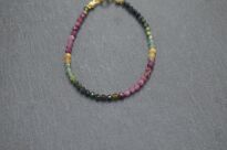 Bransoletka z kolorowego turmalinu srebro złocone drobne fasetowane koraliki - 6