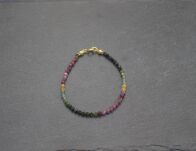 Bransoletka z kolorowego turmalinu srebro złocone drobne fasetowane koraliki - 14