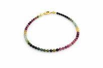 Bransoletka z kolorowego turmalinu srebro złocone drobne fasetowane koraliki - 11