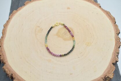 Bransoletka z kolorowego turmalinu srebro złocone drobne fasetowane koraliki