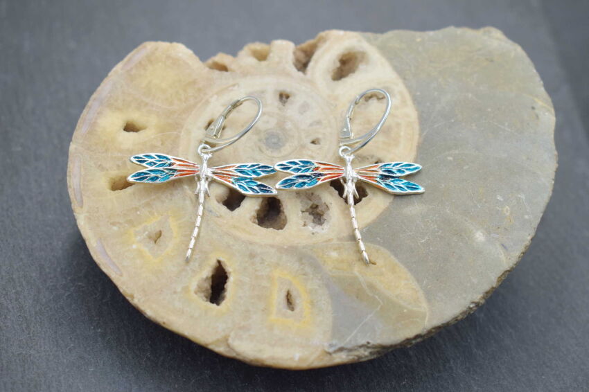 Kolczyki Ważki Barwione Ręcznie Robione Srebro 925