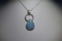 Srebrny wisiorek z opalem etiopskim – łezka z filigranem Srebro 925 Rękodzieło - 10