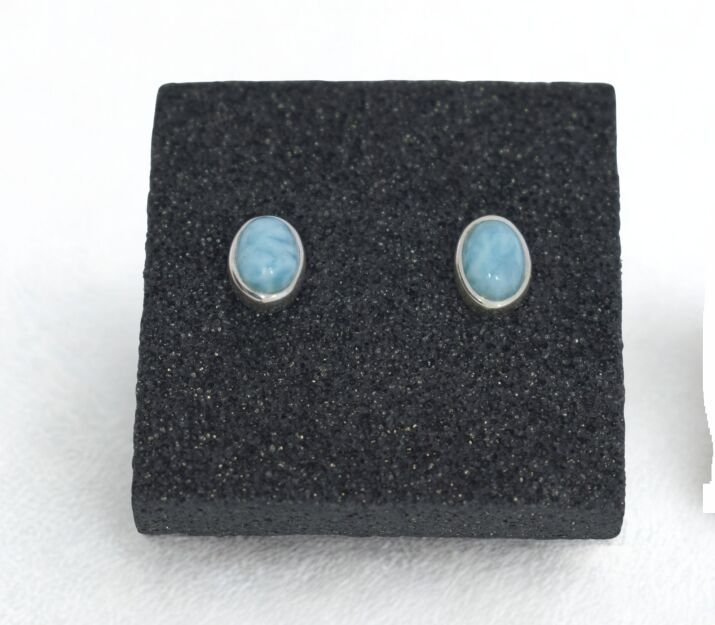Kolczyki Larimar Owalny Sztyft Srebro 925