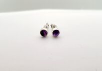 Małe Kolczyki Okrągły Ametyst Srebro 925 - 5
