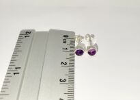 Małe Kolczyki Okrągły Ametyst Srebro 925 - 12