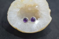 Małe Kolczyki Okrągły Ametyst Srebro 925 - 9