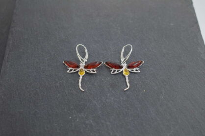 Kolczyki srebrne z bursztynem ważki naturalny bursztyn bałtycki