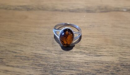 Pierścionek z bursztynem bałtyckim srebro 925 styl retro r.14