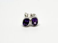 Małe Kolczyki Ametyst Fasetowany Sztyft Srebro 925 - 6