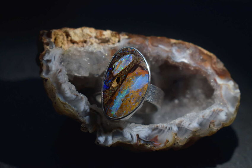 Pierścionek Opal boulder Australia naturalny ręcznie robiony srebro 925 r.20