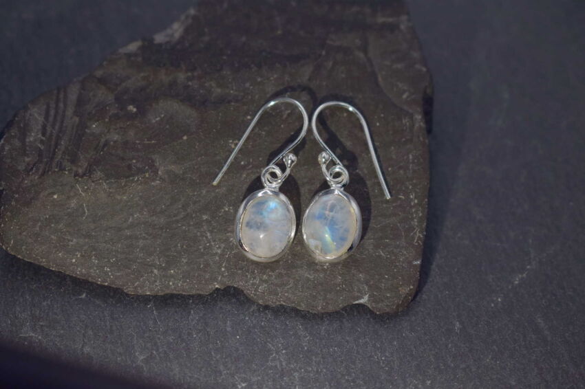 Kolczyki Kamień Księżycowy Wiszące Srebro 925