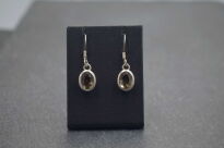 Kolczyki srebrne 925 z kwarcem dymnym wiszące owal fasetowany minimalistyczne - 4