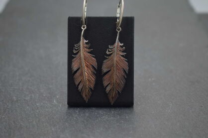 Srebrne kolczyki piórka oksydowane rękodzieło długie Srebro 925