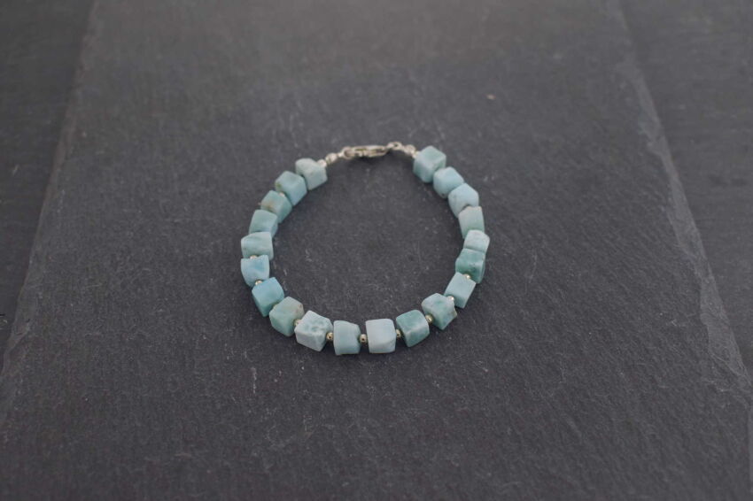 Bransoletka larimar naturalny kostka srebro 925 damska ręcznie robiona