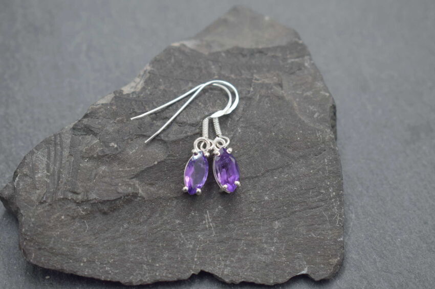 Kolczyki Wiszące Ametyst Fasetowany Srebro 925 Wiszące