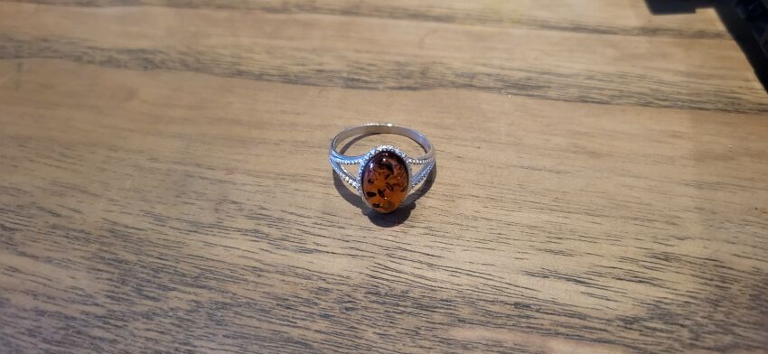 Pierścionek z bursztynem bałtyckim srebro 925 styl retro r.17