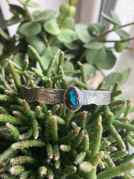 Bransoleta Opal Australijski Boulder Srebro 925 Rękodzieło