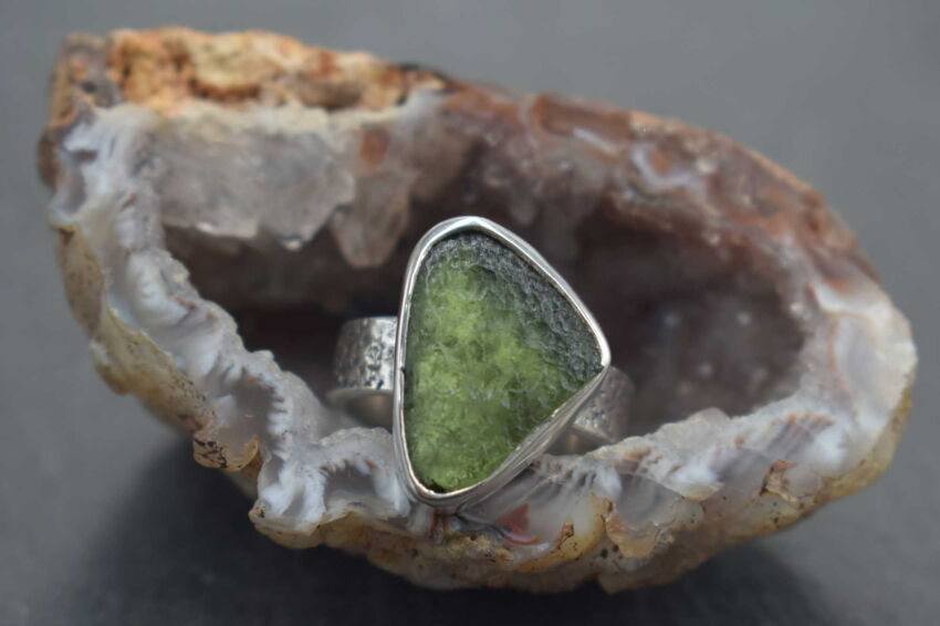 Pierścionek Mołdawit Wełtawit r.16 Srebro 925 Rękodzieło