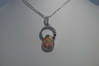 Wisiorek z Opalem z Etiopii i Granatem Srebro 925 i Mała Złota Kuleczka - 11