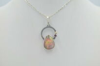 Wisiorek z Opalem z Etiopii i Granatem Srebro 925 i Mała Złota Kuleczka - 12