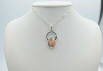 Wisiorek z Opalem z Etiopii i Granatem Srebro 925 i Mała Złota Kuleczka - 2