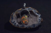 Wisiorek z Opalem z Etiopii i Granatem Srebro 925 i Mała Złota Kuleczka - 3