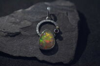 Wisiorek z Opalem z Etiopii i Granatem Srebro 925 i Mała Złota Kuleczka - 7