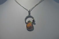 Wisiorek z Opalem z Etiopii i Granatem Srebro 925 i Mała Złota Kuleczka - 8