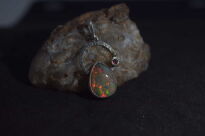 Wisiorek z Opalem z Etiopii i Granatem Srebro 925 i Mała Złota Kuleczka - 9